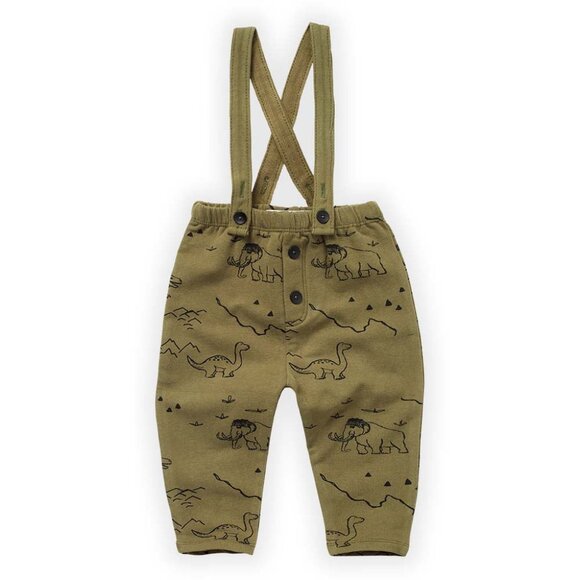 Dino Print Suspender Pants - Khaki - Picture 1 of 1